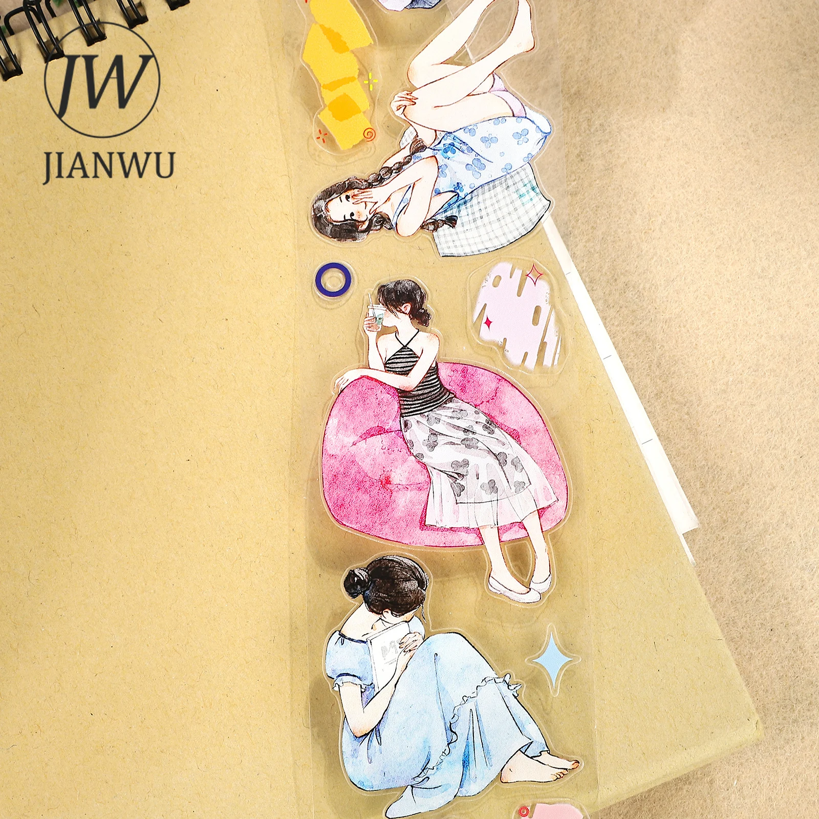 JIANWU 50mm*6m 카와이 소녀 캐릭터 풍경 소재 콜라주 스크랩북 PET 테이프 창의적인 DIY 저널 문구류