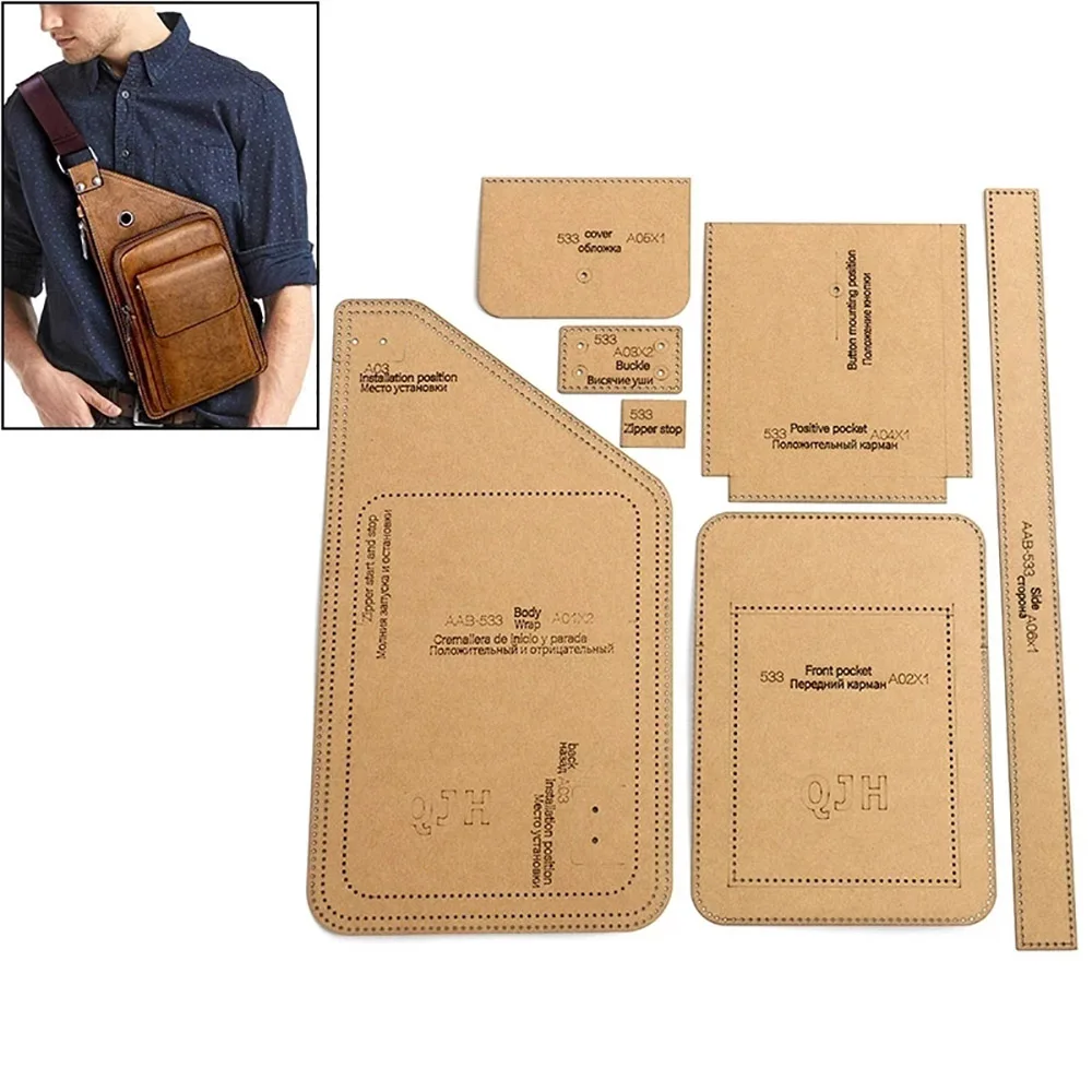 DIY Handmade Leather Men's Fashion Chest Bag Sewing Pattern Hard Kraft Paper Stencil Template DIY Craft Supplies 37cm*20cm