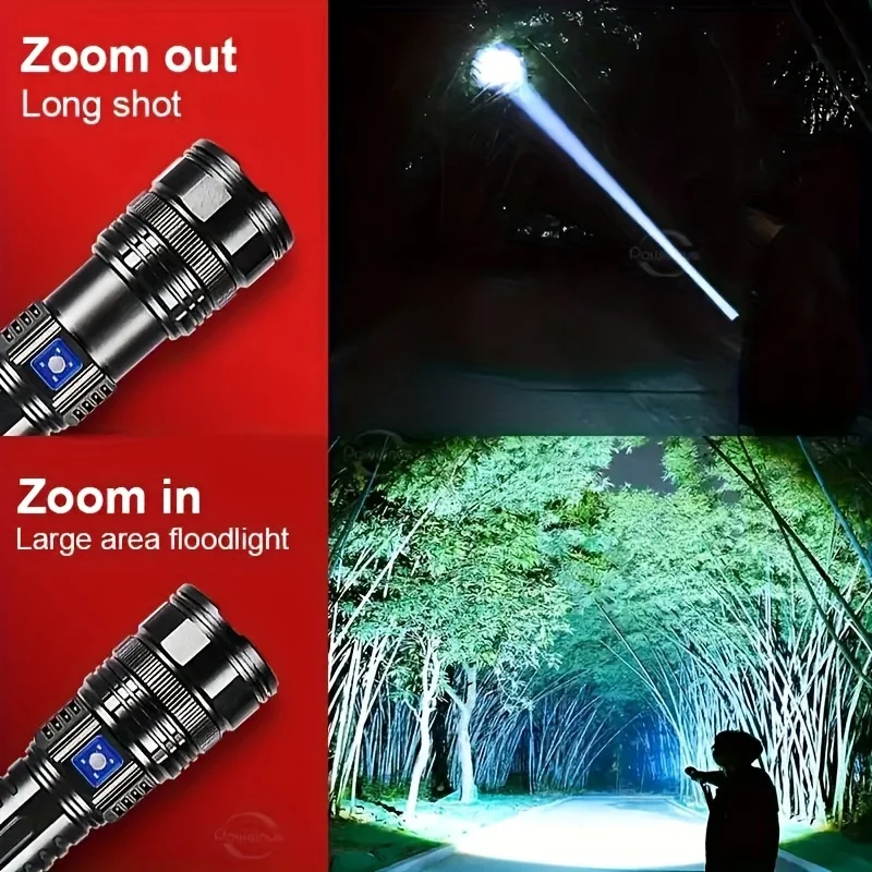 10000LM 가장 강력한 LED 손전등 전술용 15000mAh 내장 배터리 800W 플래시 라이트 비상용 스포트라이트 4km 휴일 선물