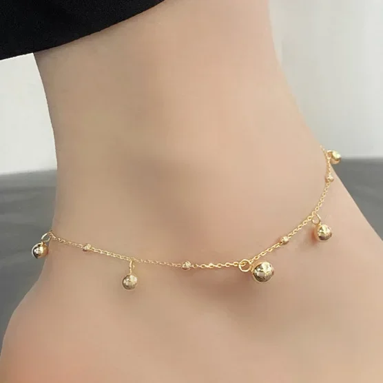Anklet Real 925 Sterling Silver 18K Gold Ball Bead Charm for Women Minimalist Geometric Fine Jewelry Vintage Accessories