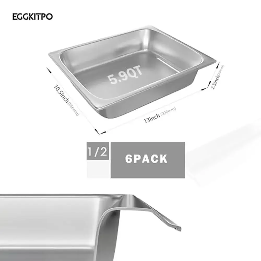 Commercial Stainless Steel Electric Griddle Adjustable Temperature 90℉-575℉ 240V 3500W & 6-Pack 2.5" Half Size Catering Pans 6