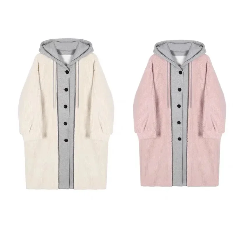 Autumn Winter Lamb Fur Hooded Long Coat Set Maternity Wear New Hot Sale Of The Season Style Fake Two-Piece Design Comfortable Ma