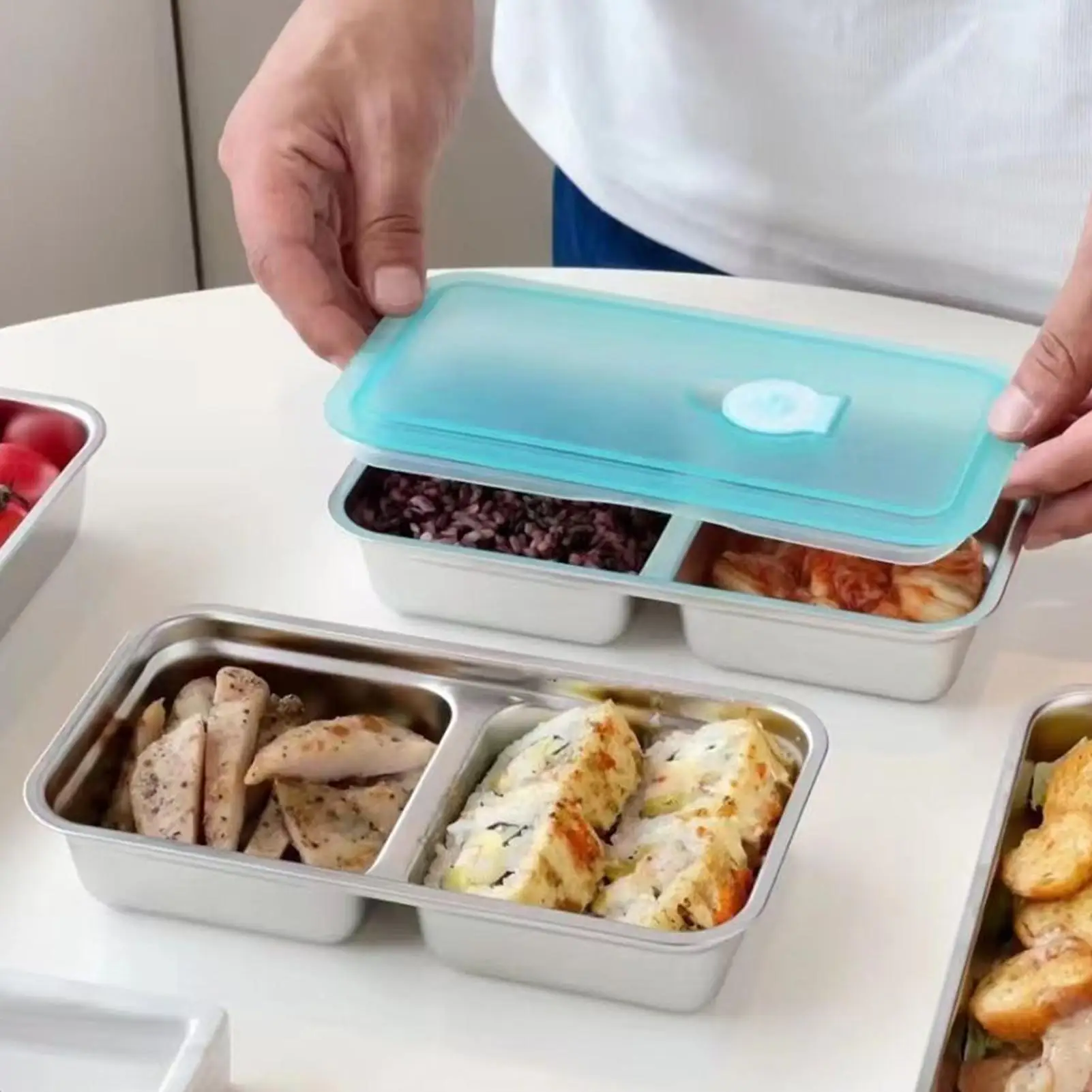 Durable Stainless Steel Double Compartment Leak-proof Snack Containers