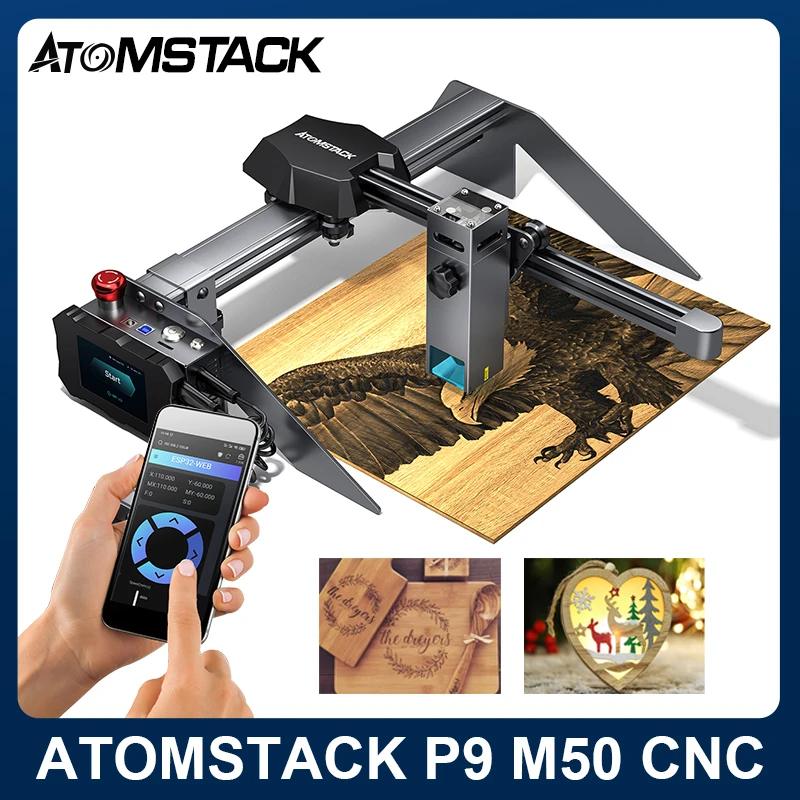 ATOMSTACK P9 M50 50W Effect Laser Engraver WiFi Connection 220*250mm Area Fixed-Focus Laser Machine Cut 20mm Wood 15mm Acrylic