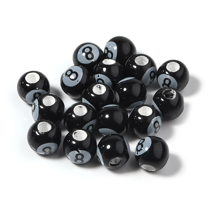 

20pcs Ceramic Number 8 Billiard Beads 8/10/12mm Round Loose Spacer Beads For Jewelry Making Necklace Bracelet DIY Accessories
