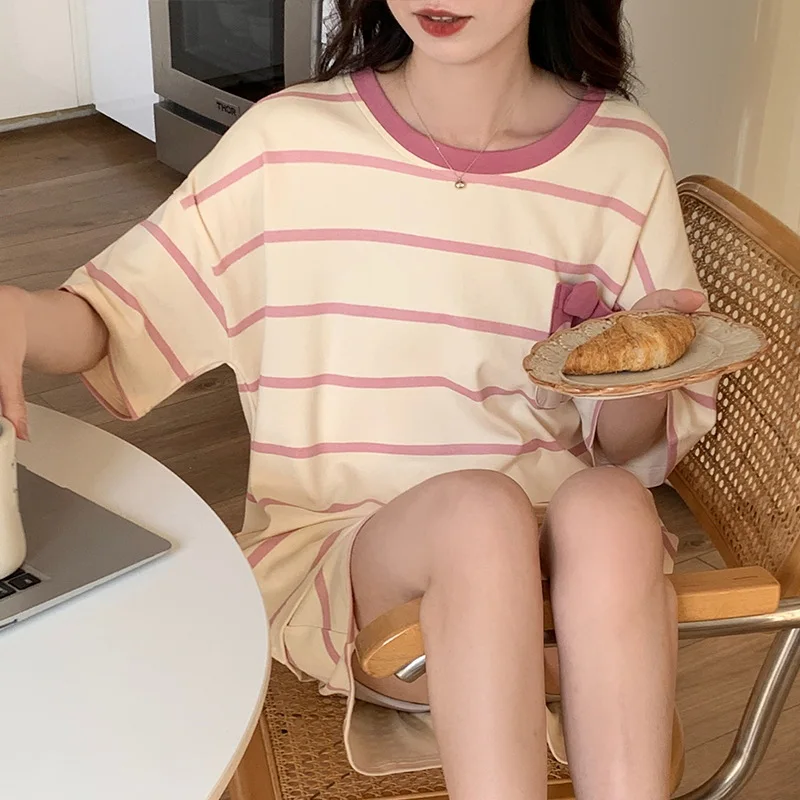 Summer Cotton Cartoon Pajamas Sets Women Pyjamas Sleepwear Nightwear Pijama Calf-Length Pants Homewear Comfort Fashion Pijamas