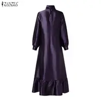 ZANZEA Elegant Women Satin Silk Party Maxi Dress Tie Neck Long Sleeve Ruffled Hem Long Dress Evening Cocktail Glossy Robes Femme 3