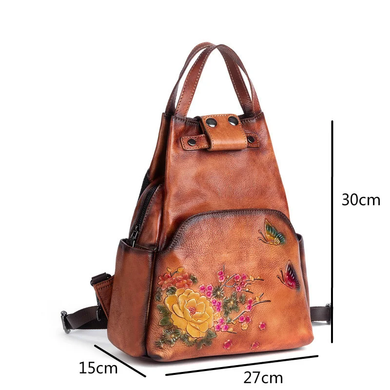 MOTAORA Women's Genuine Leather Backpack 2024 New Retro Embossed Backpack Female Large Capacity Chinese Style Leather Bag Ladies