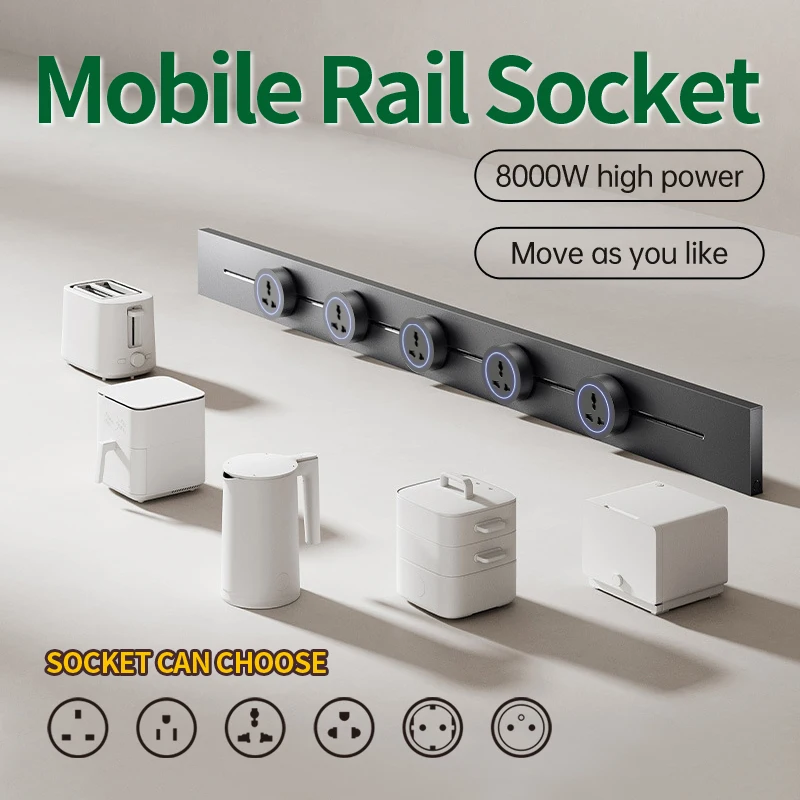 รางปลั๊กไฟติดผนังคุณภาพสูง สำหรับบ้าน ห้องครัว สำนักงาน 8000w รางปลั๊กแบบรางมาตรฐาน EU/FR/US/UK ปลั๊กอะแดปเตอร์แบบกลมเคลื่อนย้ายได้ 1