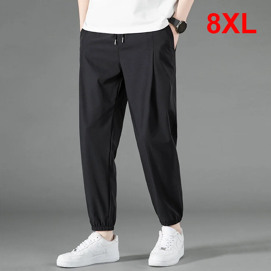 

Summer Cool Pants Men 8XL Plus Szie Sweatpants Fashion Casual Stretch Male Big Size 7XL Trousers Black Grey