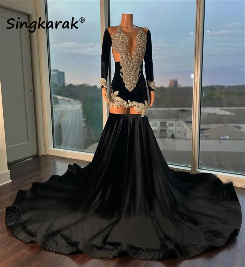 2023 Mermaid Long Black Prom Dresses
