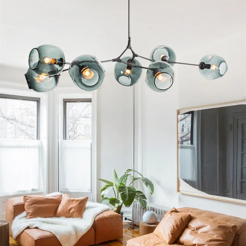 LED Ceiling Chandelier Italy Designer Magic Bean Branching Multi Color Glass Lampshade Suspension Lighting Kitchen Dining Island