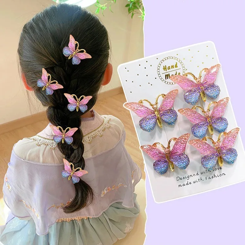 5pcs/set Gradient Butterfly Cute Baby Hairpins Kids Hair Clips Pins Children Headwear Princess Barrette for Girls Accessories