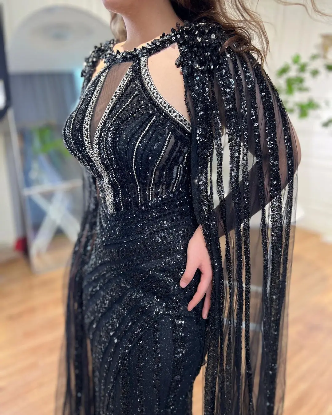 S357c7bdcebde4e039b2a2a295f0f695et Lilac Cape Sleeves Mermaid Luxury Beaded Evening Dresses Open Split Wedding Party Gowns For Women Mallzona