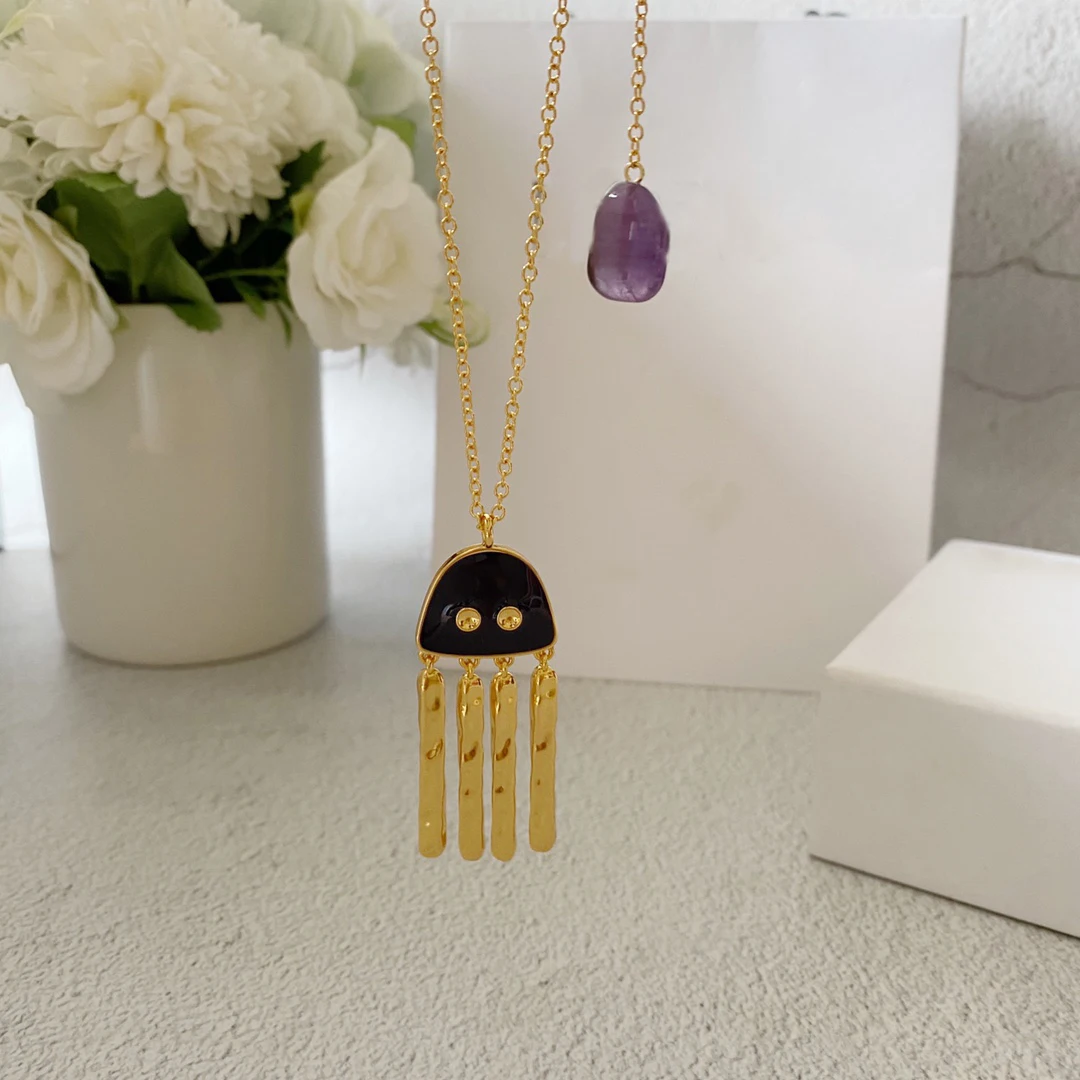 

Fashion Top Quality Purple Gem Enamel Octopus Necklace Women Designer Brand Jewelry Trend
