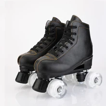 Black Roller Skates Adult Double Row Four-wheel Roller Skates Male Children Beginners Skating