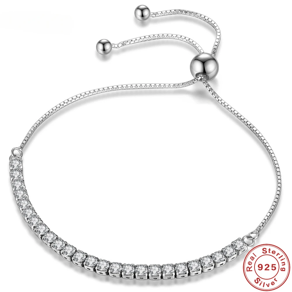 

925 Sterling Silver Bracelet Love Elegant Zircon Tennis Crystal Chain for Women Fashion Noble Engagement Wedding Glam