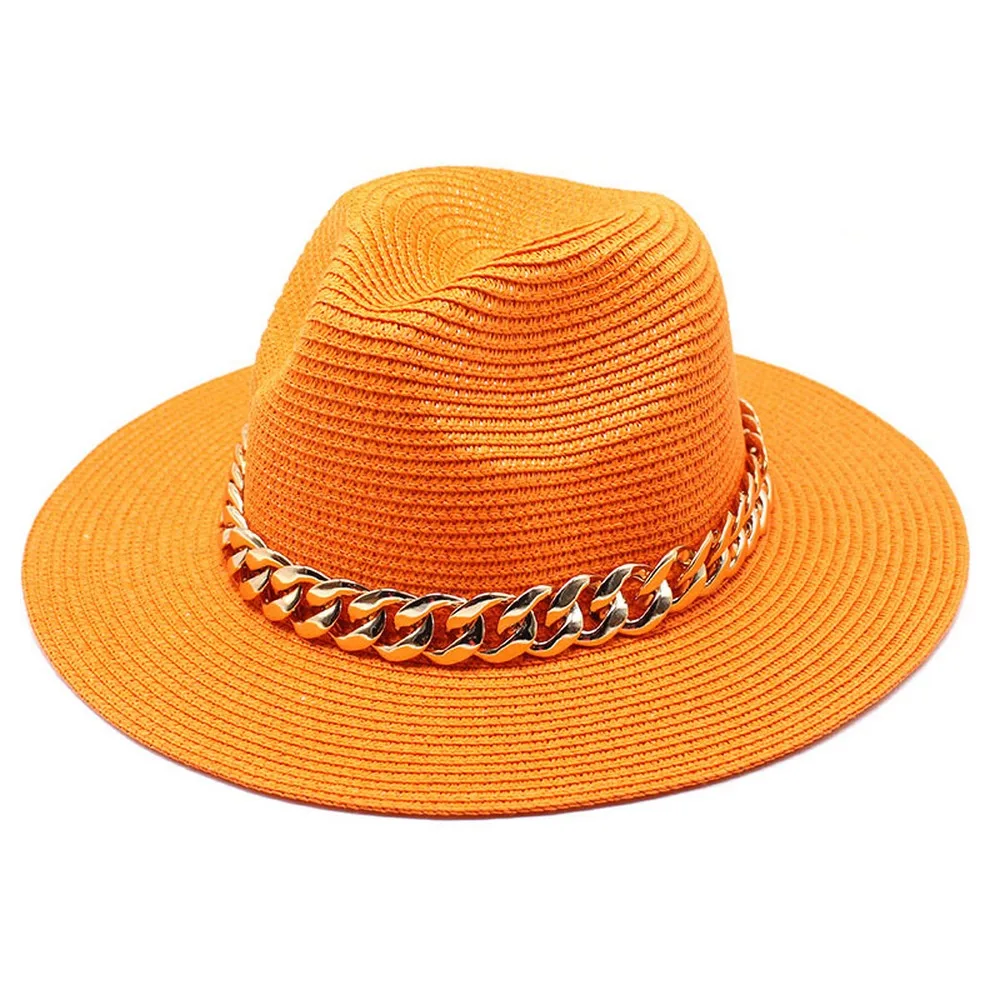 Female Straw Sun Hats Colorful Ladies Cap Luxury Chain Decoration Shade Women Vacation Beach 56-58cm 2022 Fashion TY0063 5
