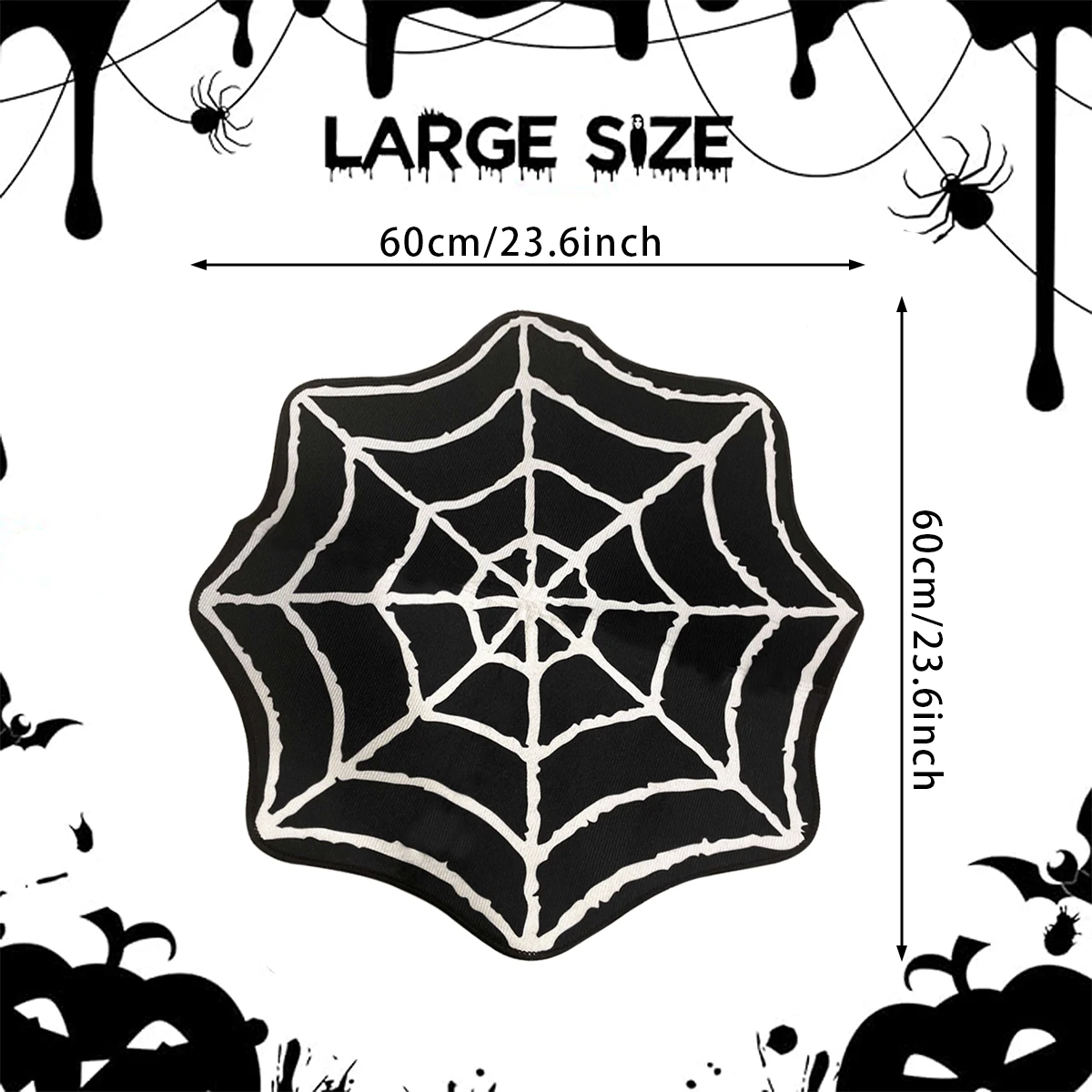 1PC Halloween Party Mat Spider Web Rug Black White Washable Spooky Gothic Rug Non-Slip Spiderweb Accent Rugs for Home Decor