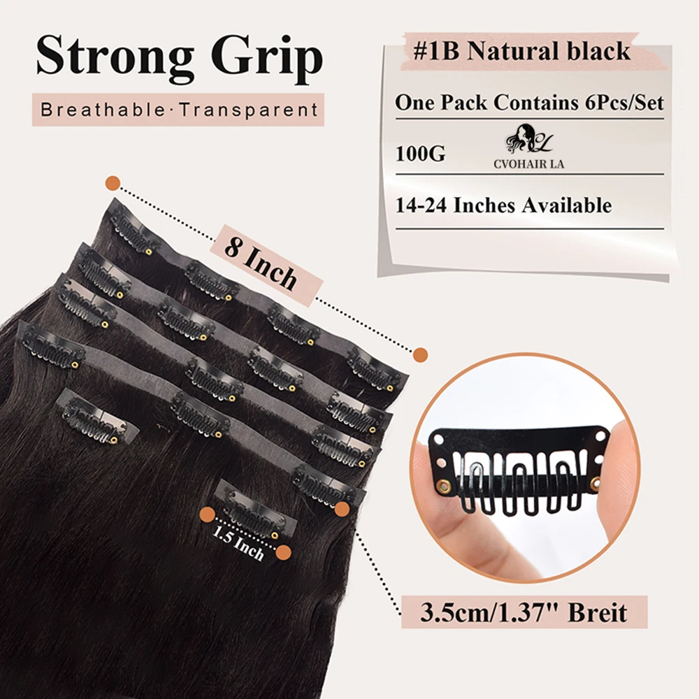 6PCS Afro Seamless Clip Ins Straight In Wome Hair PU Clip Full Head Black Human Hair Thin Invisible Extensions 100％ Human