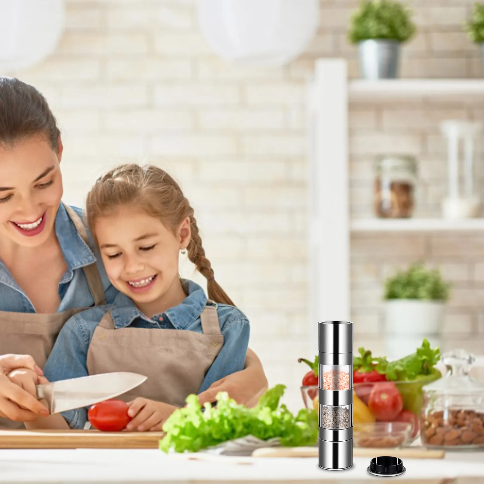 Manual Pepper Grinder Double Sided Stainless Steel Salt Mill Container Dining Kitchen Grinding Accessories Center Split