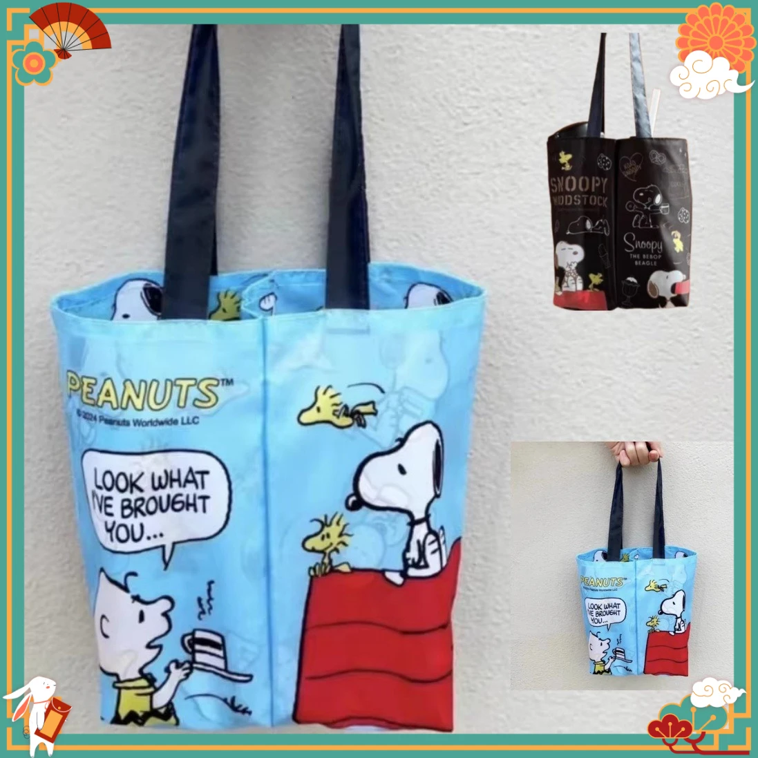 20x24cm Japanische Snoopy-Accessoires Niedlicher Hund Klappbarer Wasserbecher-Überzug Doppelbecher-Tasche Cartoon Thermosbecher-Aufbewahrungstasche