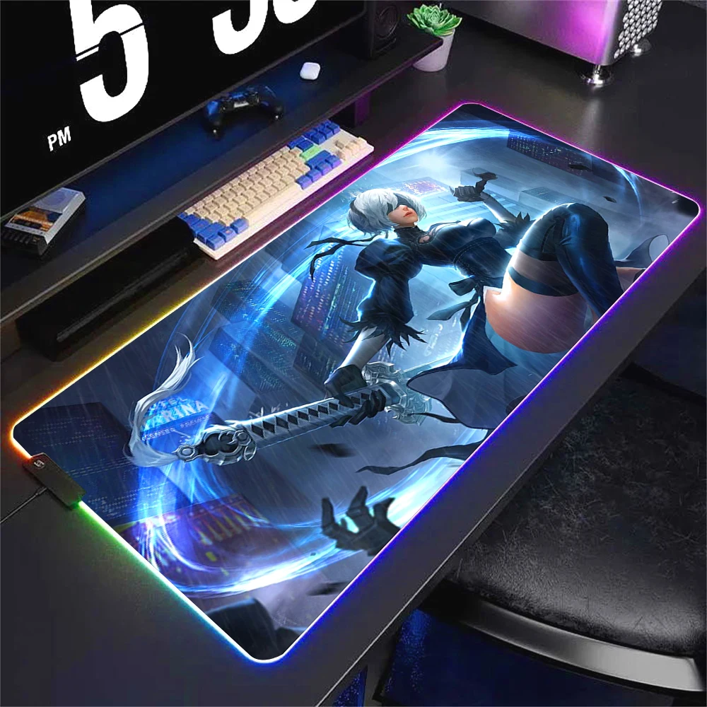 RGB NieR Automata XXL LED Backlit Gaming Deskmat - Large Cool Mouse Pad for Office and Gaming Setup