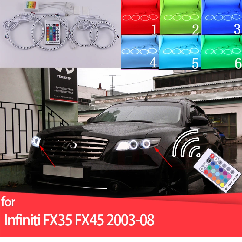 

LED Light Rings RGB multi-colored RF Remote Control Halo Ring Angel Eyes for INFINITI FX35 FX45 2003-2008 Headlight Accessories