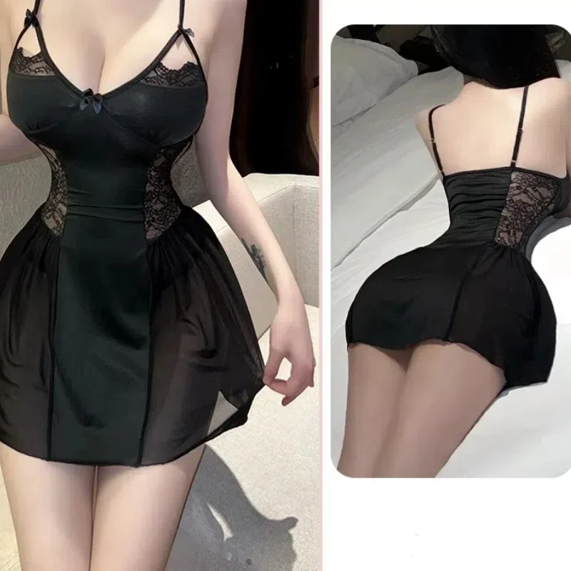 Sexy Nightie Women Suspender Nightdress Backless Split Night Dress Lingerie Nightgown Sleep Tops Satin Pajamas