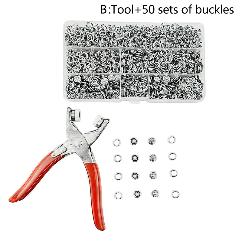 Sets Snap Fasteners Kit Tool--Metal Snap Buttons Rings--Set With Both 7