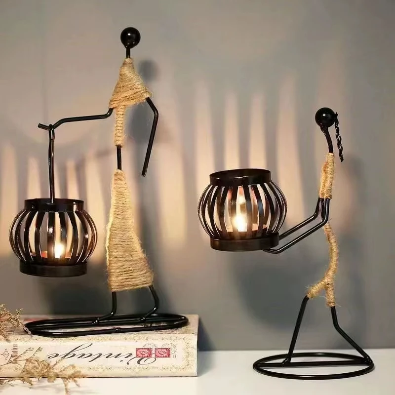 New Candle Holder Nordic Metal Abstract Character Handmade Vintage Candlestick for Wedding Home Coffee Shop Table Art Decoration 2