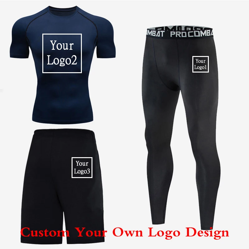 Men's Custom Logo Running Sets Gym Fitness Tracksuit Compression Basketball Underwear Tights Jogging Sports Suits Clothes men compression jogging suit winter thermal underwear sports suits warm men s tracksuit rash guard mma clothing track suit