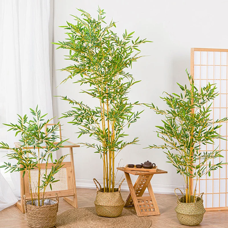 Bambú Artificial con Maceta Planta de Hojas Realistas Decorativa Ø18x150cm  Verde