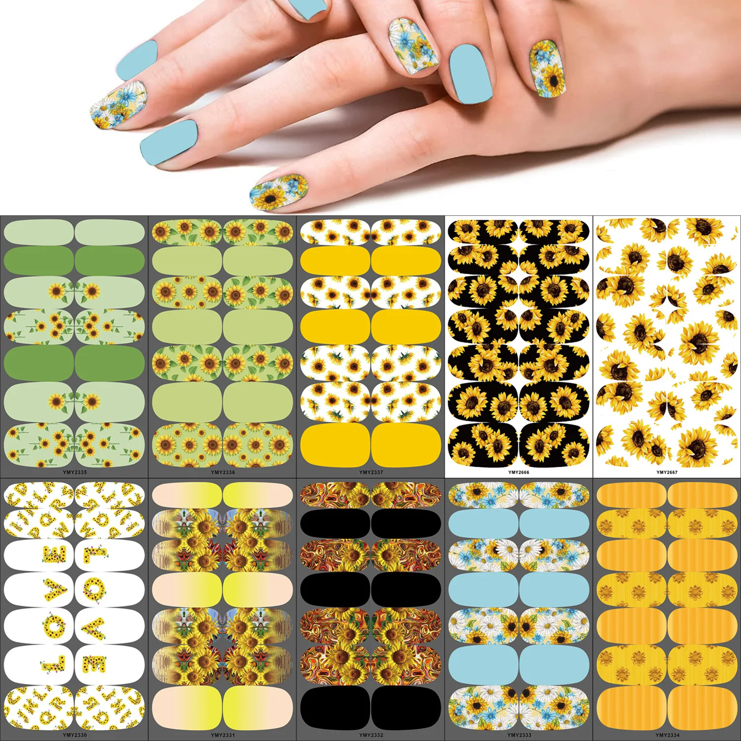New Sunflower Floral Nail Stickers 2022 Summer Flowers Daisy Nail Art