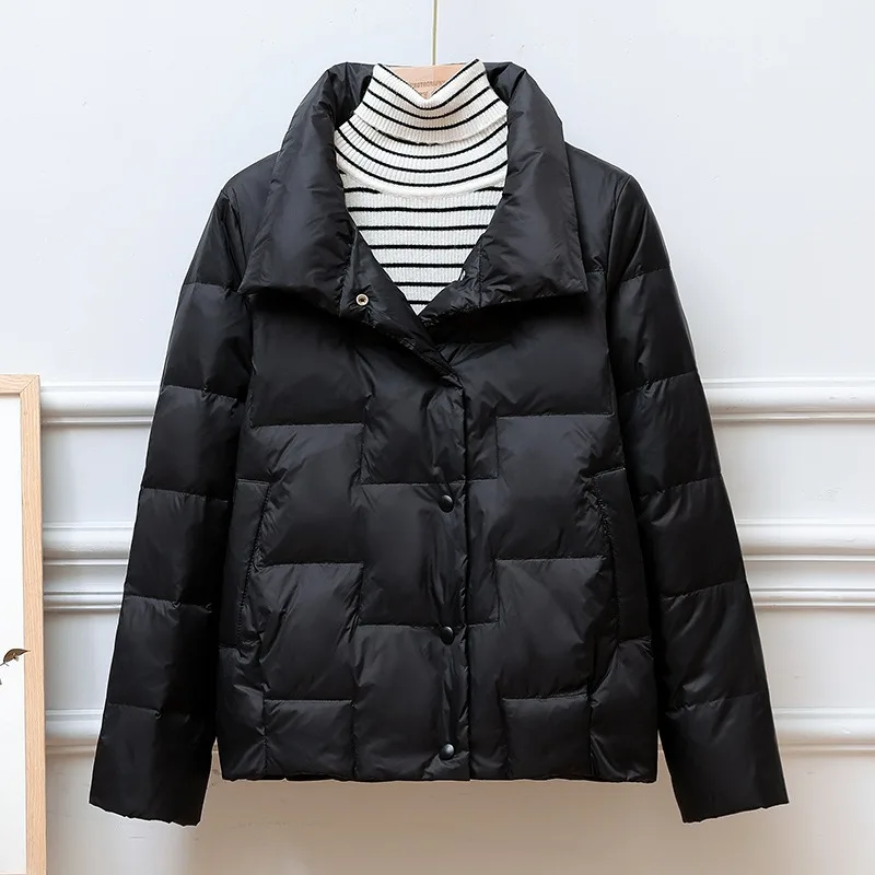 Women White Duck Down Jacket Winter Coat Female Simple Parkas Loose Stand Collar Outwear Short Given To Philandering Overcoat
