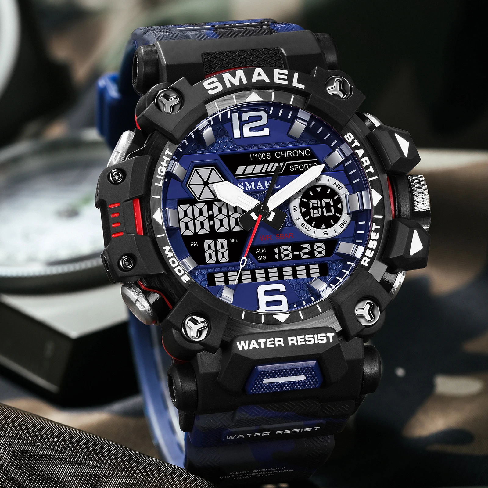 SMAEL nouvelles montres 50 m montre de sport étanche numérique 8072 montre militaire numérique Quartz double temps montres LED pour hommes