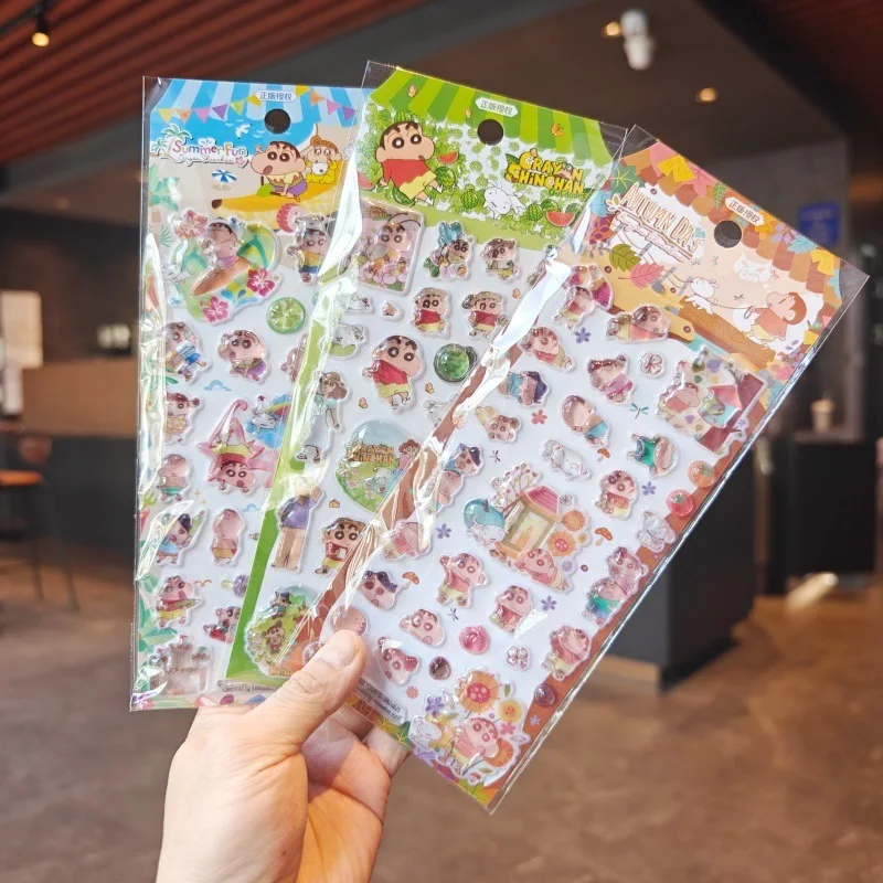 6pcs Kawaii 일본어 크레용 신 3d 양각 스티커 Diy 휴대 전화 케이스 장식 학생 문구 핸드북 스티커 선물