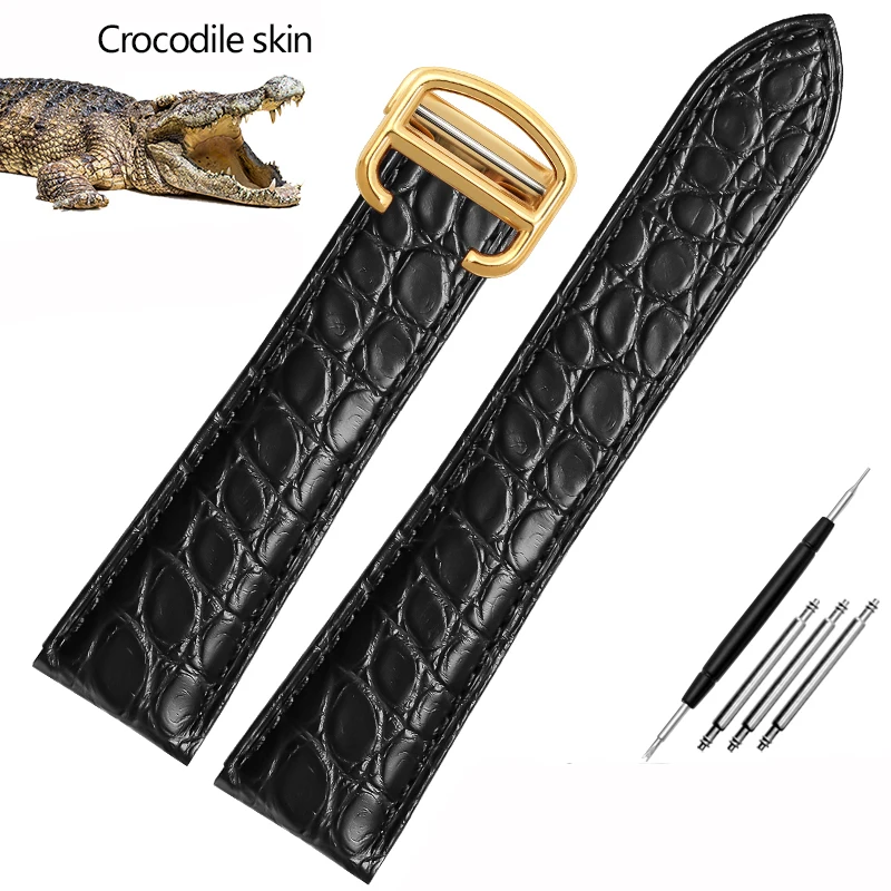 thumbnail image 1 of Correa de reloj de piel de cocodrilo para Car-tier TAN-K MUST Caleb London Pulsera de reloj de piel de cocodrilo Correa con hebilla plegable Negro Marrón Azul, 1 of 5