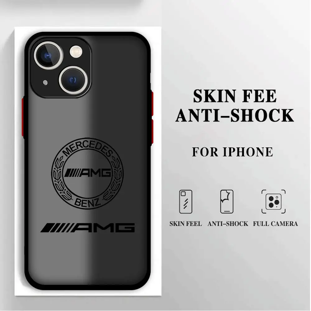 Case for iPhone 12 Mini 11 Pro 15 Pro 8 Plus XR SE 13 7 XS X 14 Pro Max 13 Pro Matte Luxury AMG-Dark LOGO Capa Shell