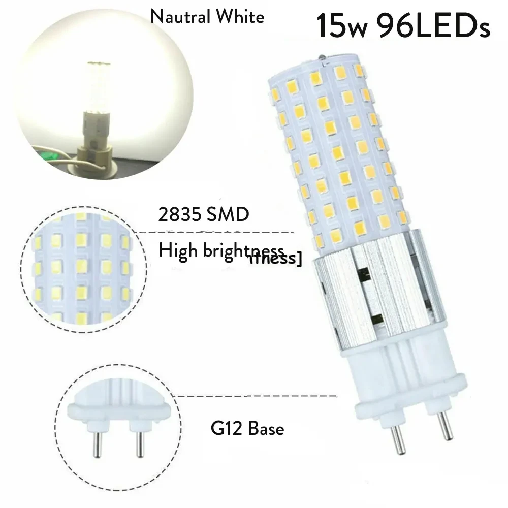 매우 밝은 LED 전구, 할로겐 교체 램프, 옥수수 조명, G12, Lampada Bombillas 2835 SMD 96LED, AC 110V, 220V, 240V, 85V-265V, 15W, 5 개