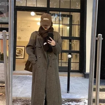 Abito 2025 cappotto di lana per l'autunno, nuovo cappotto di lana invernale da donna corto di fascia alta in stile coreano Maillard 1