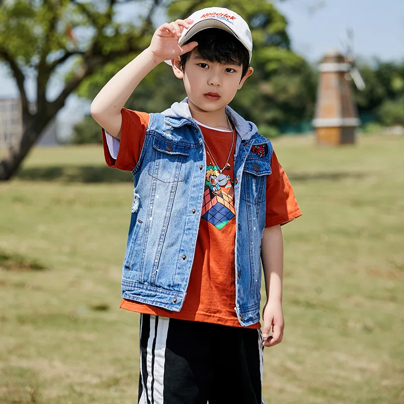 

Boys Girls Kids Coat Spring Autumn Baby Children's Hole Jackets,Teenagers Hoodies Denim Vest Kids Clothing Big Boys Fall Clothes