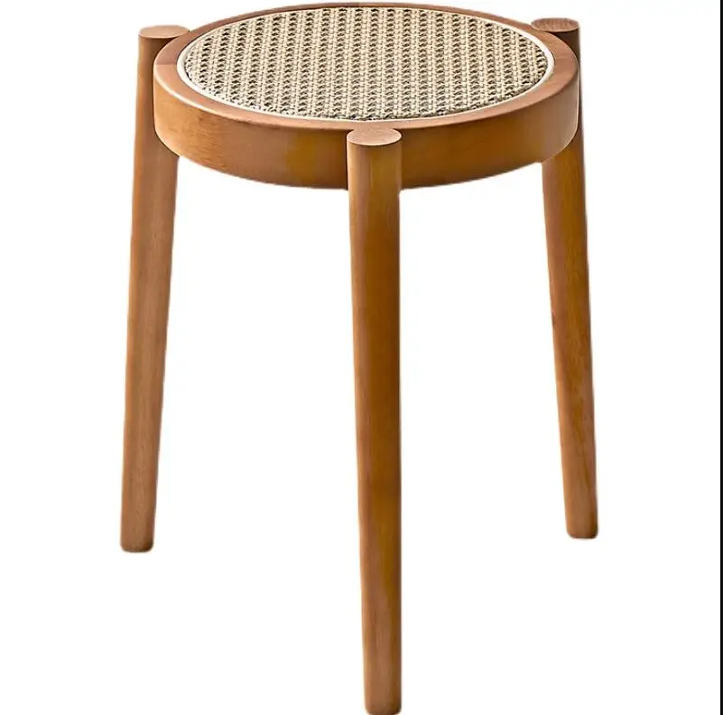 

Nordic apartment household stacked rattan woven solid wooden dining table high bench modern minimalist stool chair