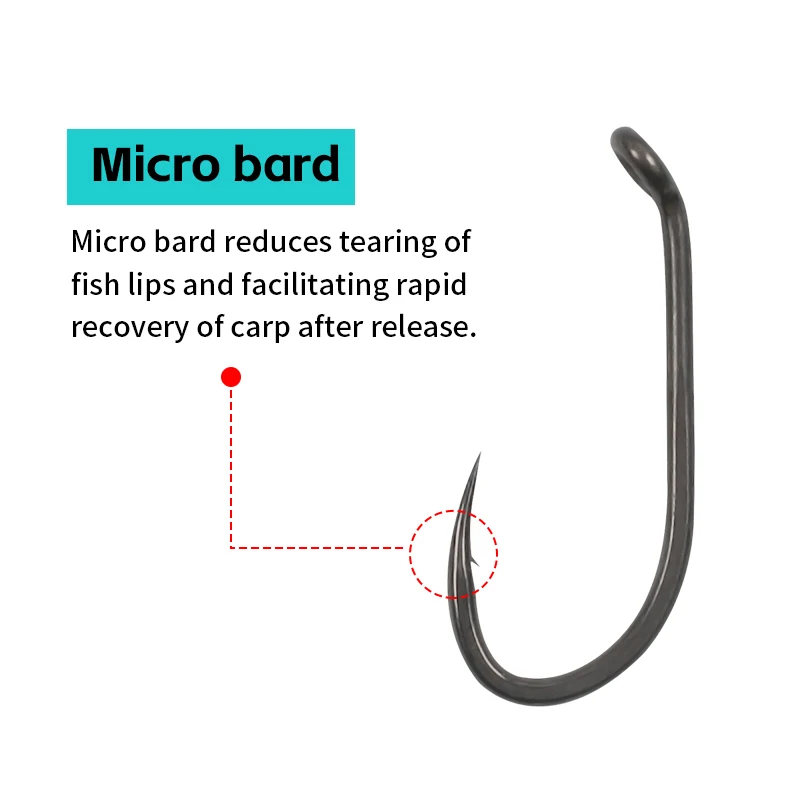 Hameçons carpe 10 pièces longue hampe micro barbelés tailles 2/4/6/8 revêtement PTFE ultra tranchants pour montage hair rig