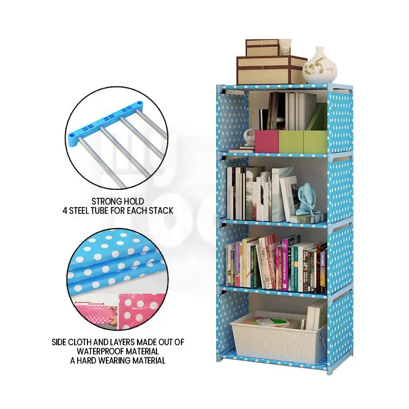Description Picture 6 of item5 Tier Simple Bookshelf Easy Assembly Bookcase DIY Nonwoven Corner Sundries Can Be Moved Bookcase Creative Organizer Debris Rack