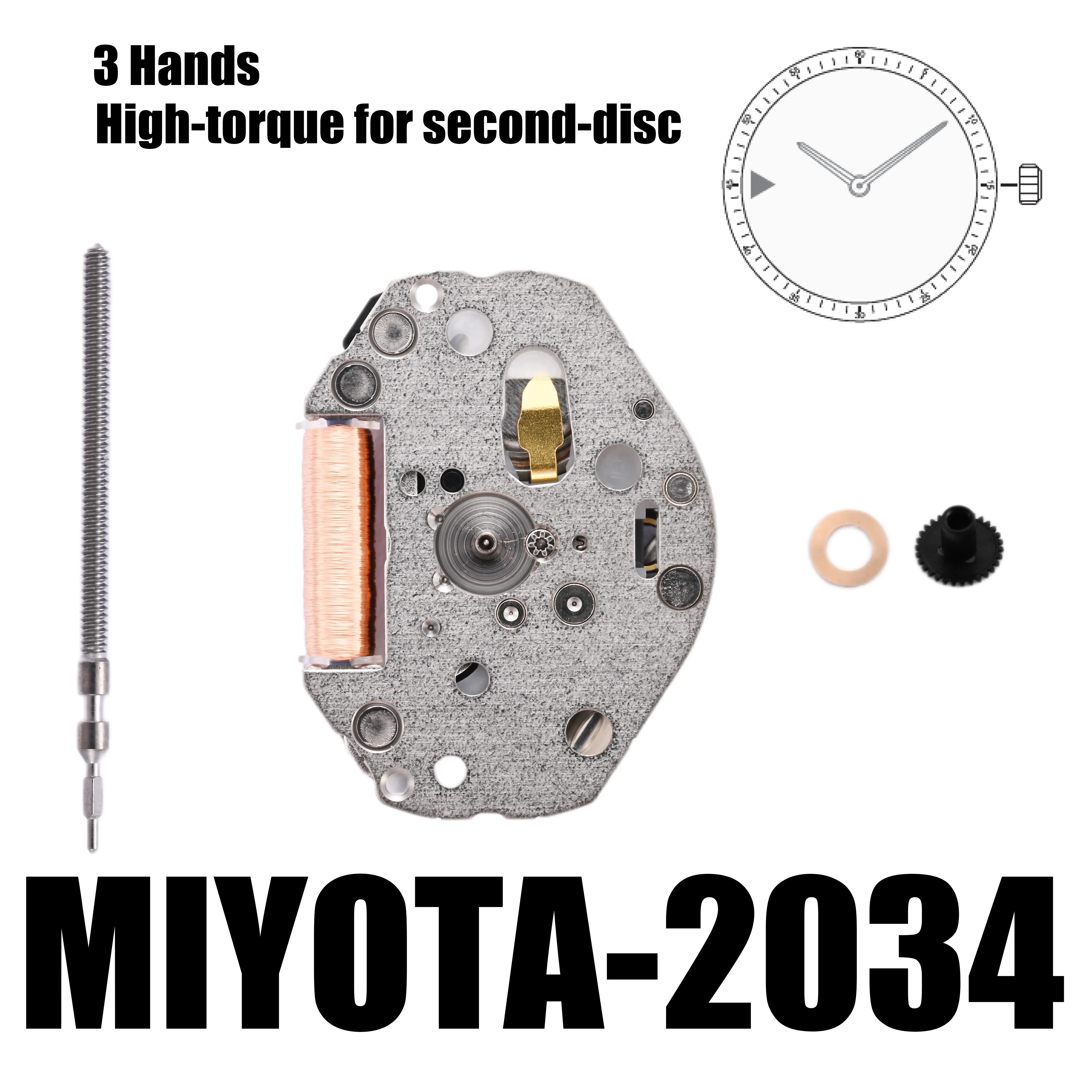 

MIYOTA 2034 Standard｜Movements Watch Movement Cal.2034, 3 Hands High-torque For Second-disc, Standard Movement.Size:6 3/4×8'''