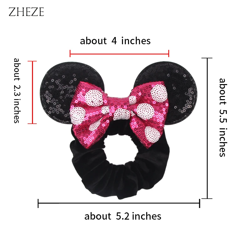 2024 New Castle Fireworks Mouse Ears Velvet Hair Scrunchies Girls Christmas Rope Ponytail Elastic Hairband Hair Accessories