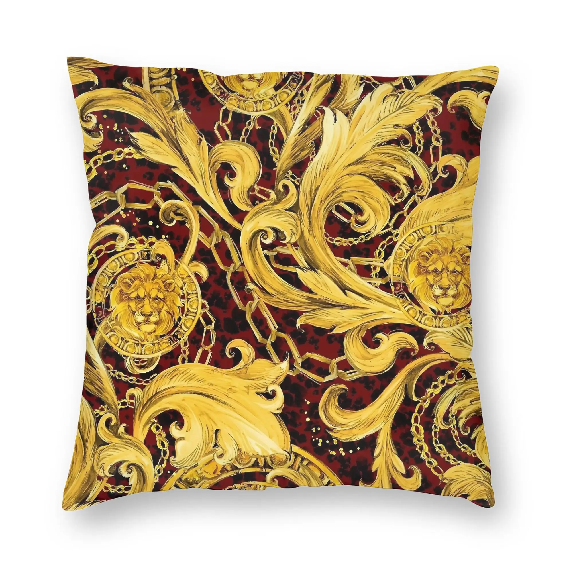 Elegant Baroque Gold Medallion Decorative Pillowcase - Luxurious Soft Fabric Cushion Cover