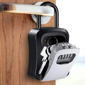 4 Digit Code Box Free Installation Outdoor Password Key Box Extended Locking Hook Steel Wire Hanging Key Storage Waterproof Key 1