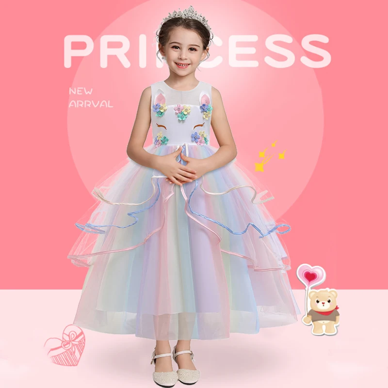 best baby dresses Christmas Girl Unicorn Rainbow Long Dress Flower Girl Wedding Party Princess Dress Lucky Baby Girls Birthday Dress Set 3-12 Year baby girl skirt